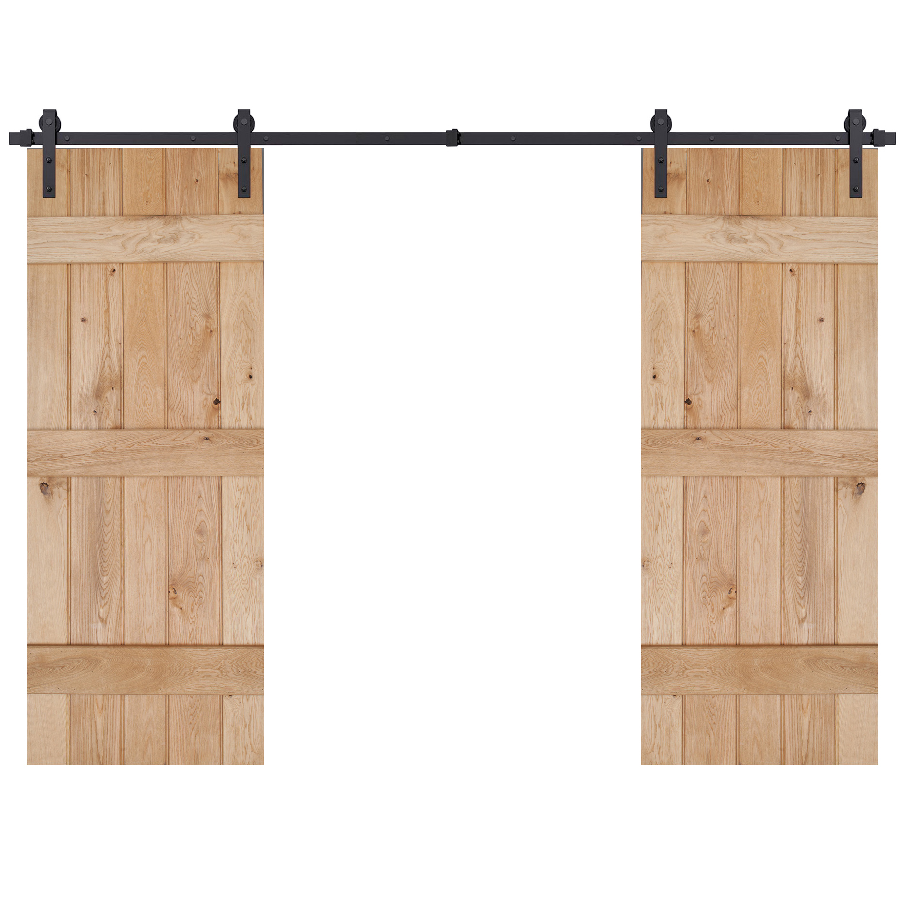 3 Ledge Oak Sliding Door Pair - Butt & Bead